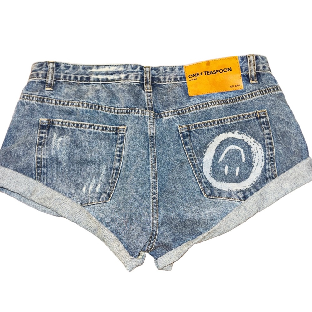 One Teaspoon Bandits Shorts, Distressed & Cuffed with Smiley Design